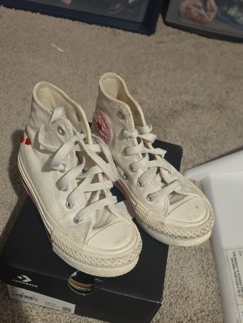 Converse Kids Off-White High-Top Platform Sneakers with Red Heart Accents